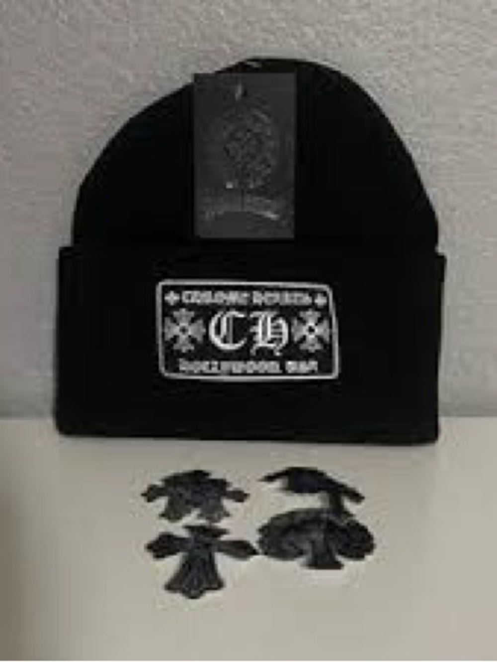 Chrome Hearts Black Knit Beanie with White CH Patch
